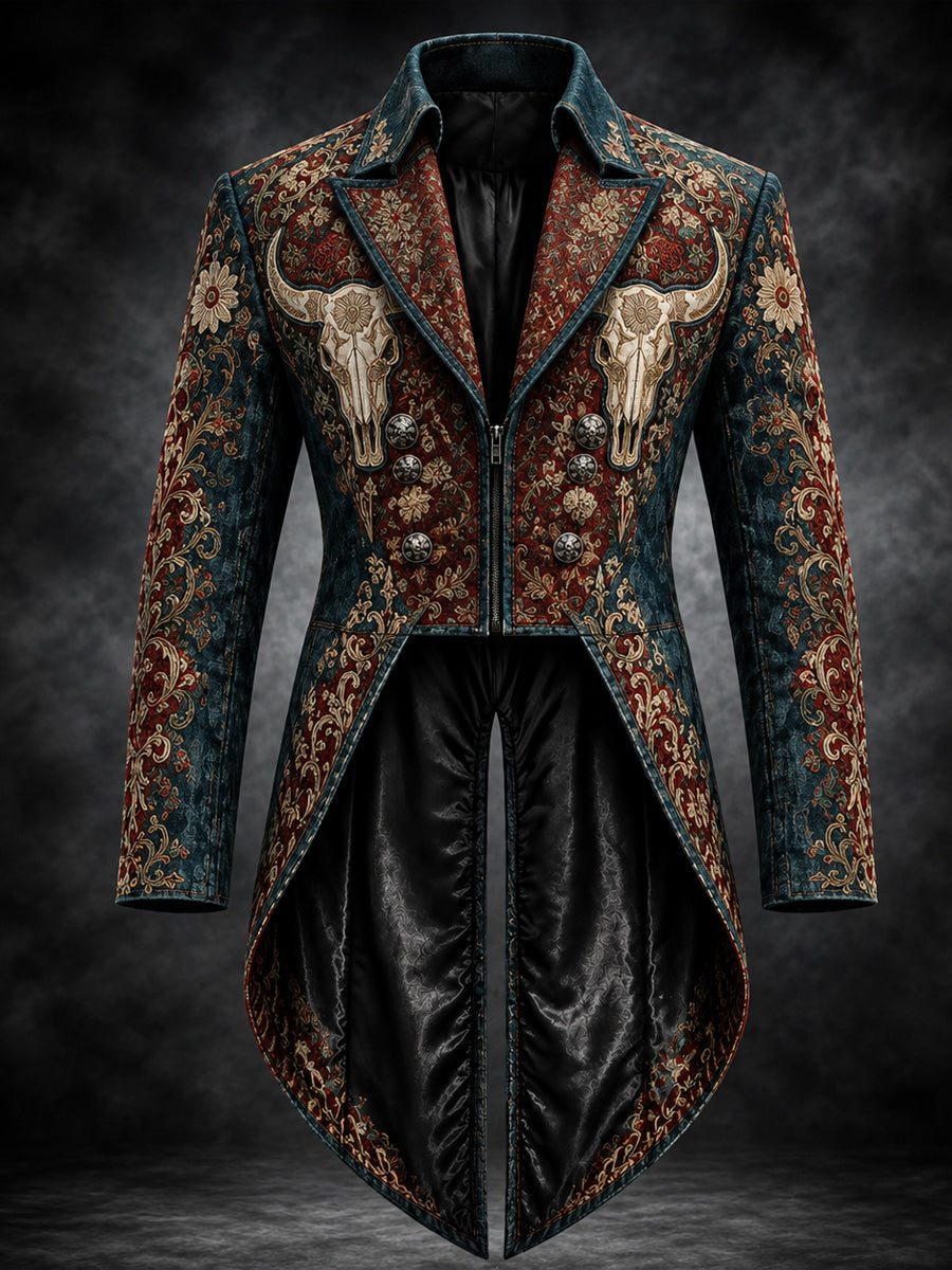 Men's Gothic Punk Art Print Swallow-Tailed Coat